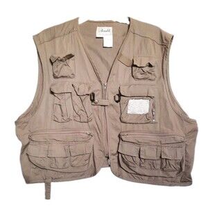 Ausable Khaki Fly Fishing Vest Large Multi-Pocket Cotton Utility Vest Outdoor